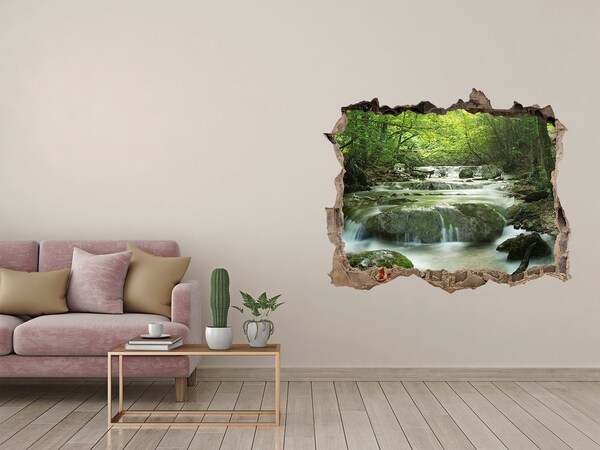 Vinilo pared rota 3d efecto realista Valle verde con cascada