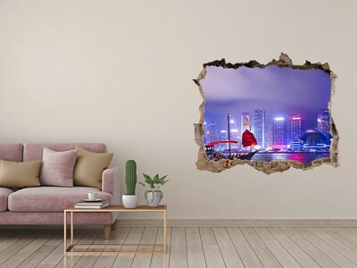 Pegatina de vinilo agujero 3d para pared Vista de Hong Kong de noche