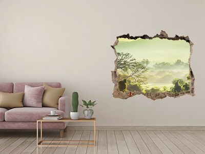 Vinilo pared rota 3d efecto realista Valle verde en la niebla