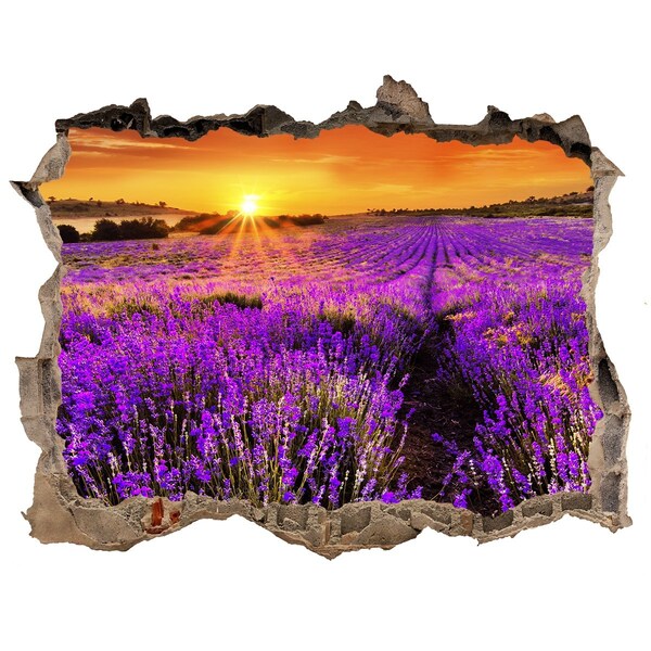 Pegatina de vinilo agujero 3d para pared Campo de lavanda al atardecer