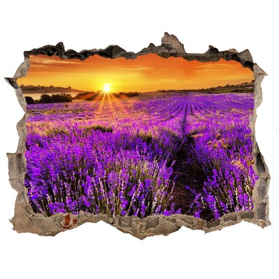 Pegatina de vinilo agujero 3d para pared Campo de lavanda al atardecer