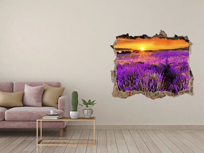 Pegatina de vinilo agujero 3d para pared Campo de lavanda al atardecer