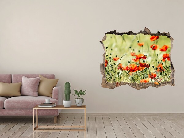 Vinilo pared rota 3d efecto realista Un paraíso floral entre las amapolas