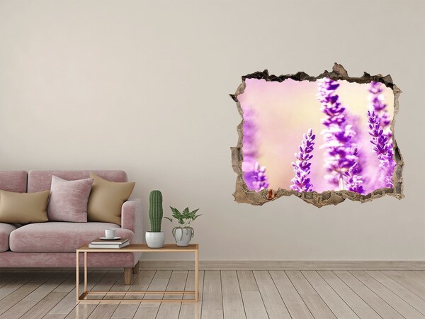 Pegatina de vinilo agujero 3d para pared Flores de lavanda en una pared rota