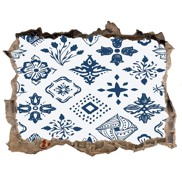 Naklejka 3D dziura na ścianę Kwiatowe wzory na ścianie