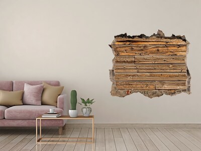 Vinilo pared rota 3d efecto realista Una pared dañada con tablones de madera