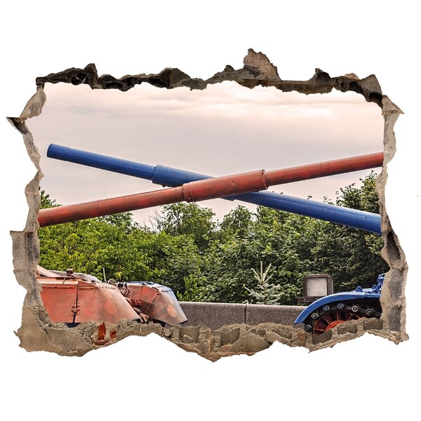 Pegatina agujero en la pared autoadhesiva Batalla de tanques en las ruinas