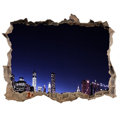 Vinilo pared rota 3d efecto realista Panorama nocturno de Nueva York