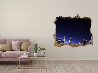 Vinilo pared rota 3d efecto realista Panorama nocturno de Nueva York