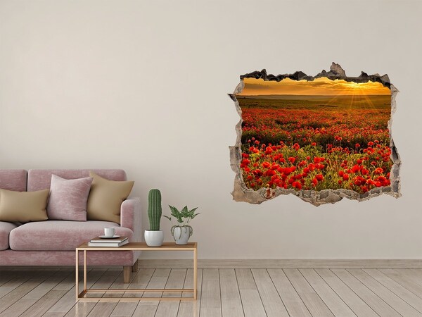 Pegatina de vinilo agujero 3d para pared Paisaje floral al atardecer
