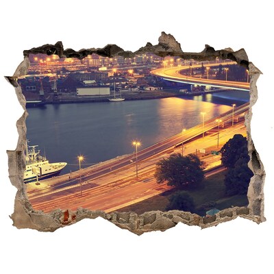 Fototapeta dziura na ścianę 3d Widok na miasto nocą