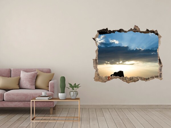 Pegatina de vinilo agujero 3d para pared Puesta de sol sobre el mar