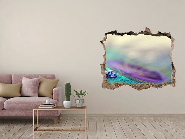 Dziura 3d fototapeta na ścianę Kropla na piórze pawia