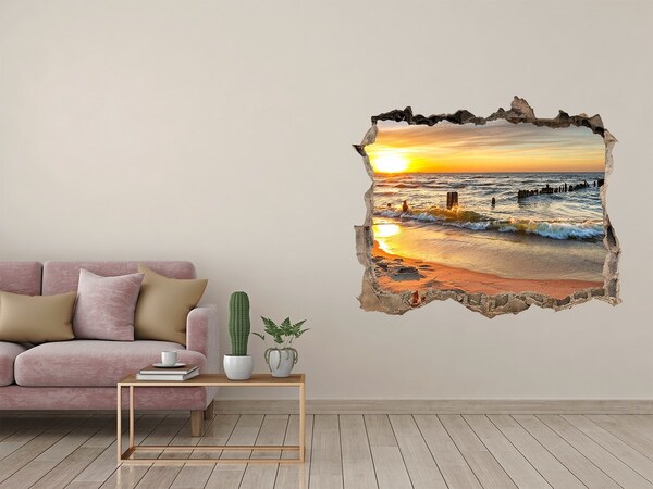 Pegatina de vinilo agujero 3d para pared Puesta de sol sobre el mar
