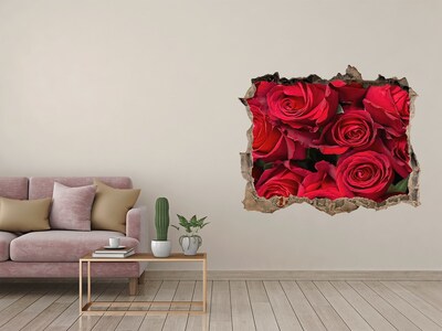 Pegatina de vinilo agujero 3d para pared Un ramo de rosas rojas en un agujero en la pared