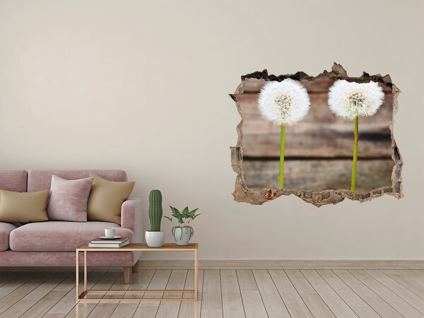 Vinilo pared rota 3d efecto realista Flores de diente de león en ruinas