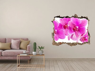 Vinilo pared rota 3d efecto realista Flores de orquídea en un agujero de hormigón