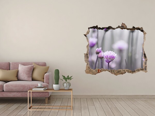 Vinilo pared rota 3d efecto realista Un paraíso de flores detrás del muro