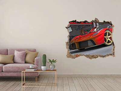 Vinilo pared rota 3d efecto realista Un coche deportivo en un muro en ruinas