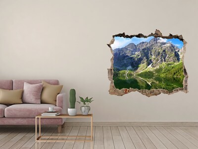 Pegatina de vinilo agujero 3d para pared Paisaje de montaña con un lago