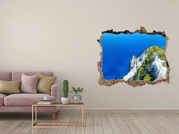 Vinilo pared rota 3d efecto realista Vista del mar azul
