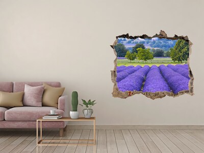 Vinilo pared rota 3d efecto realista Campos de lavanda en Provenza