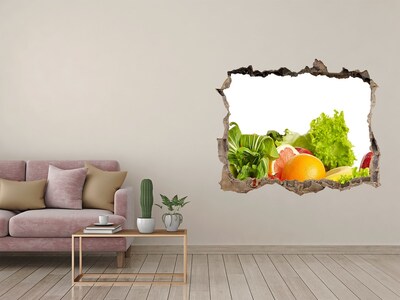 Pegatina de vinilo agujero 3d para pared Frutas y verduras en un agujero en la pared