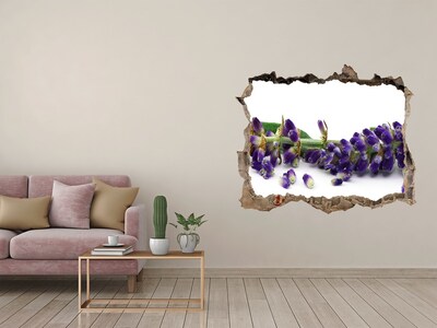 Vinilo pared rota 3d efecto realista Flor de lavanda a través de un agujero en la pared