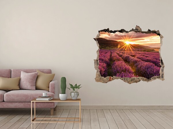Vinilo pared rota 3d efecto realista Campo de lavanda al atardecer