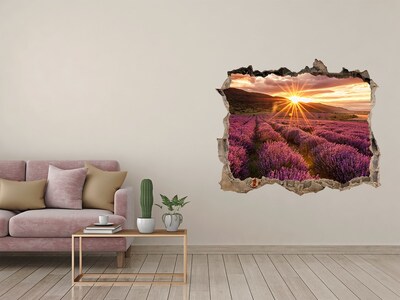 Vinilo pared rota 3d efecto realista Campo de lavanda al atardecer
