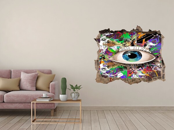 Pegatina de vinilo agujero 3d para pared Un ojo en una composición colorida