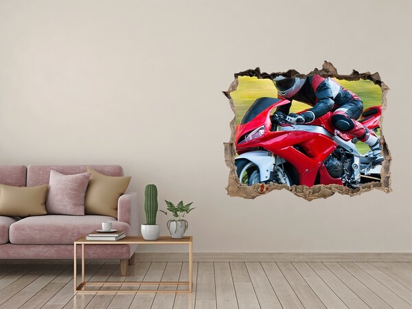 Vinilo pared rota 3d efecto realista Motocicleta en acción