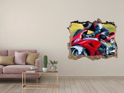 Vinilo pared rota 3d efecto realista Motocicleta en acción