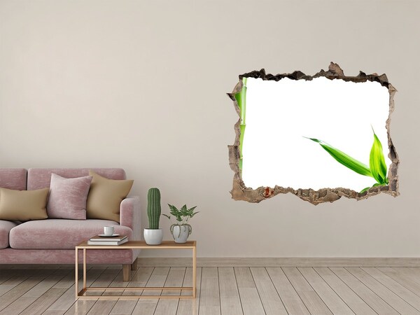 Vinilo pared rota 3d efecto realista Planta verde a través de un agujero en la pared