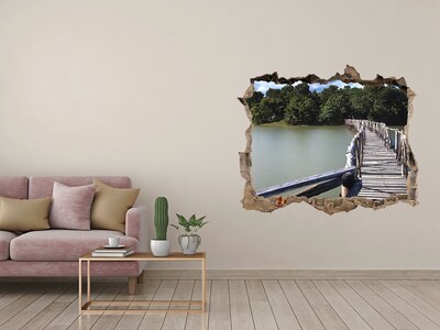 Vinilo pared rota 3d efecto realista Un puente sobre el agua