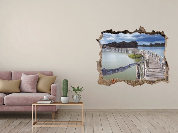 Pegatina de vinilo agujero 3d para pared Un puente sobre el agua