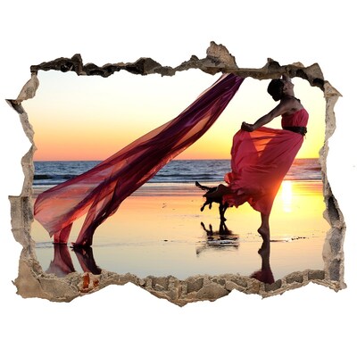 Vinilo pared rota 3d efecto realista Bailando en la playa al atardecer
