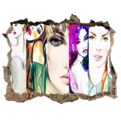 Pegatina de vinilo agujero 3d para pared Retratos femeninos en un agujero en la pared