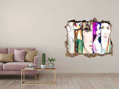 Pegatina de vinilo agujero 3d para pared Retratos femeninos en un agujero en la pared