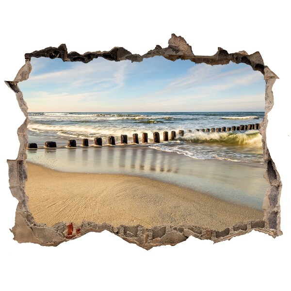 Vinilo pared rota 3d efecto realista Mar y playa bajo el sol de verano