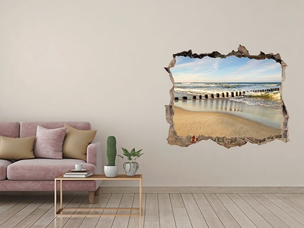 Vinilo pared rota 3d efecto realista Mar y playa bajo el sol de verano