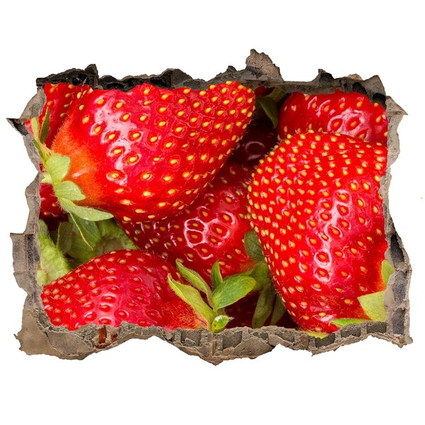 Pegatina de vinilo agujero 3d para pared Fresas jugosas en hormigón