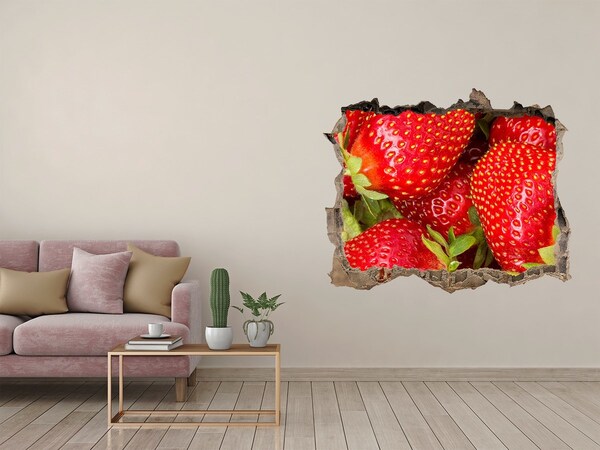 Pegatina de vinilo agujero 3d para pared Fresas jugosas en hormigón