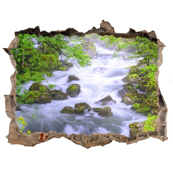 Trampantojo de pared rota efecto profundidad Cascada en el bosque verde