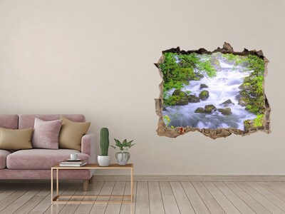 Trampantojo de pared rota efecto profundidad Cascada en el bosque verde