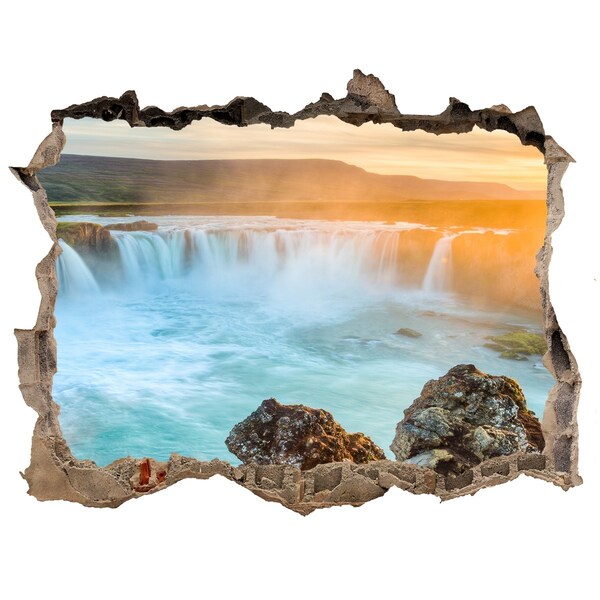 Pegatina de vinilo agujero 3d para pared Cascada en la puesta de sol