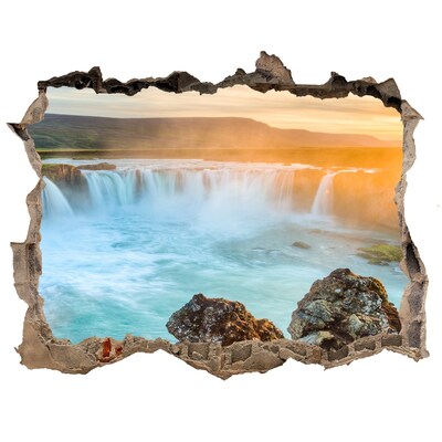 Pegatina de vinilo agujero 3d para pared Cascada en la puesta de sol
