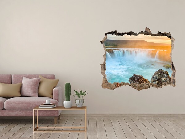 Pegatina de vinilo agujero 3d para pared Cascada en la puesta de sol