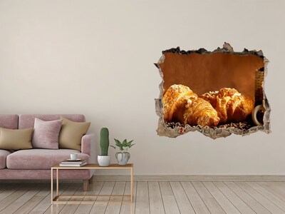 Vinilo pared rota 3d efecto realista Deliciosos croissants en un agujero en la pared