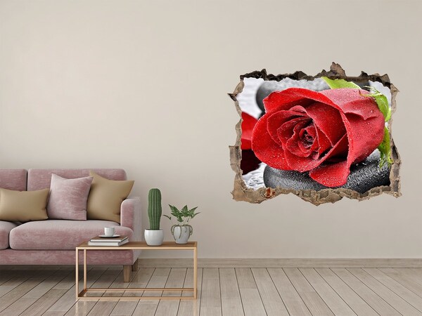 Pegatina de vinilo agujero 3d para pared Rosa sobre las piedras